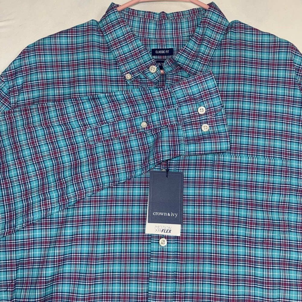 Men's Large Crown & Ivy Plaid Button Down Collared Dress Shirt Long Sleeve NWT